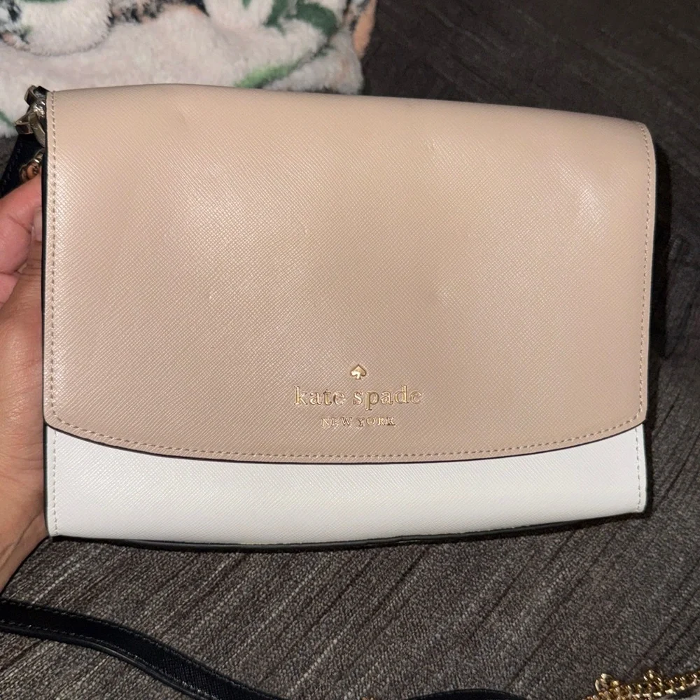 Kate‎ Spade tan cream and black Madison Flap Convertible chain Crossbody